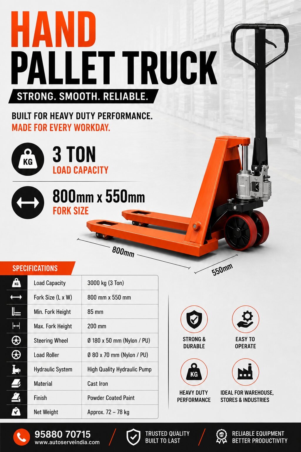3 ton short fork pallet truck jaipur